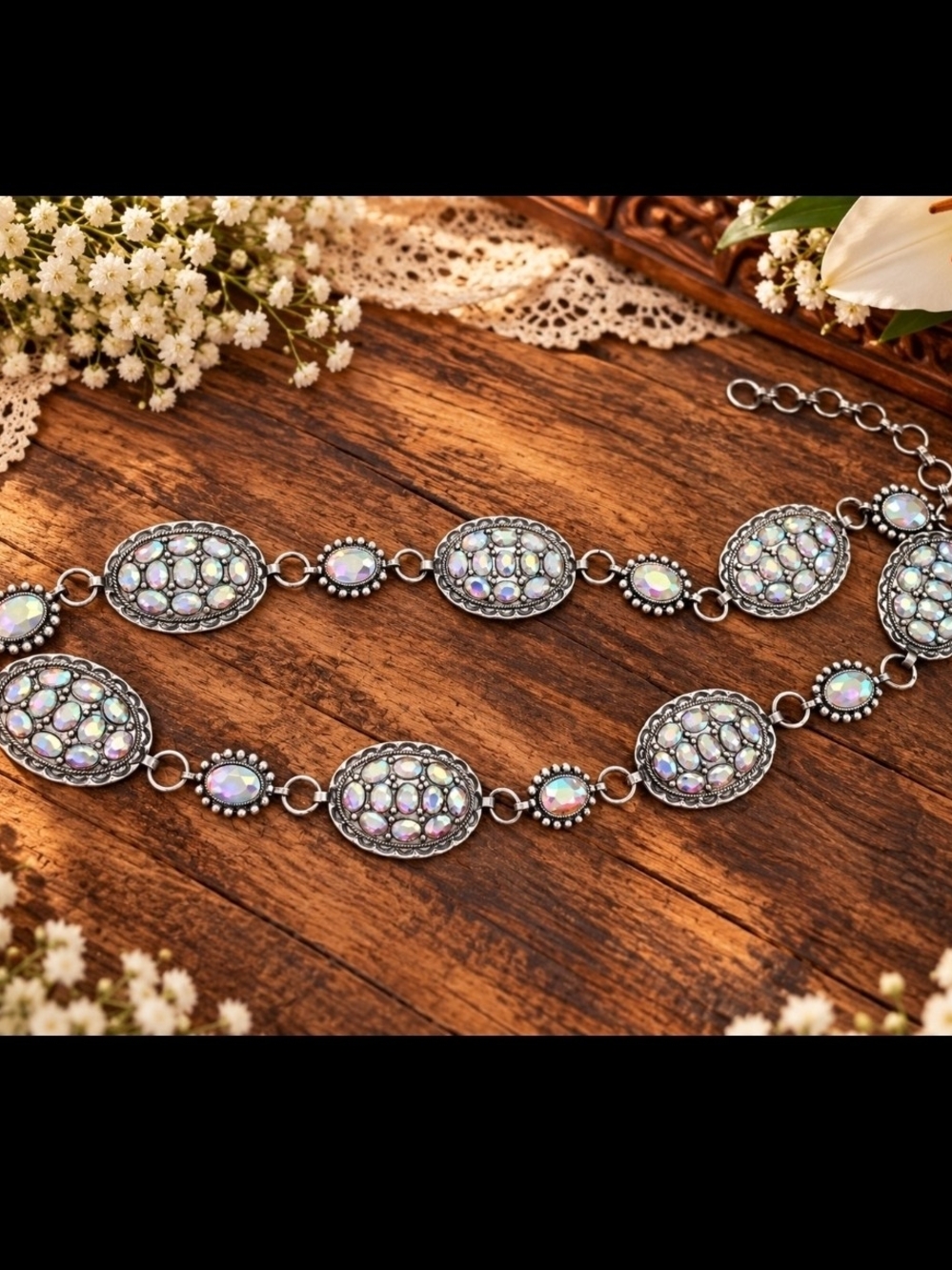 Western Silver Concho Belt with Crystal Accents – Adjustable L/XL